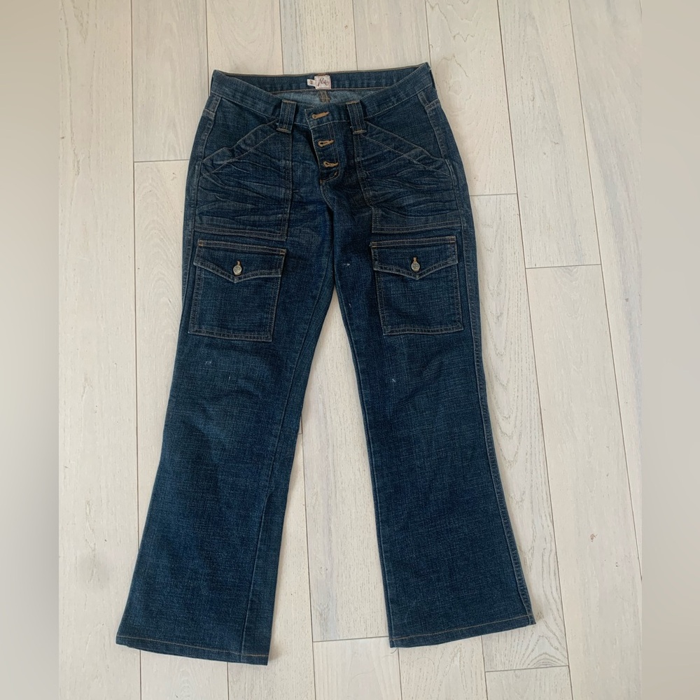 Joie dark wash ankle jeans with cargo pockets